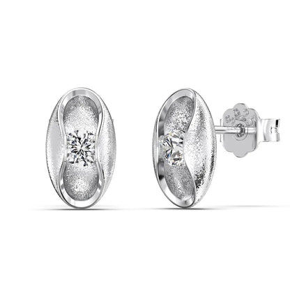 JAC Silver Unique Design 925 Sterling Silver Non Tarnish Non Fade Oval Shape Frosted Surface Circle 5A Cubic Zirconia Stud Earrings
