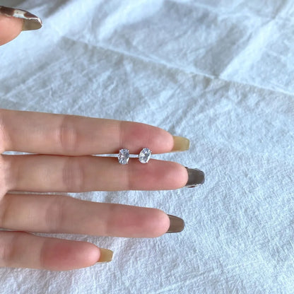 JAC Silver Minimalist Design 925 Sterling Silver Rhodium Plated Diamond 5A Zirconia Oval Shape Stud Earrings for Women Daily Wear