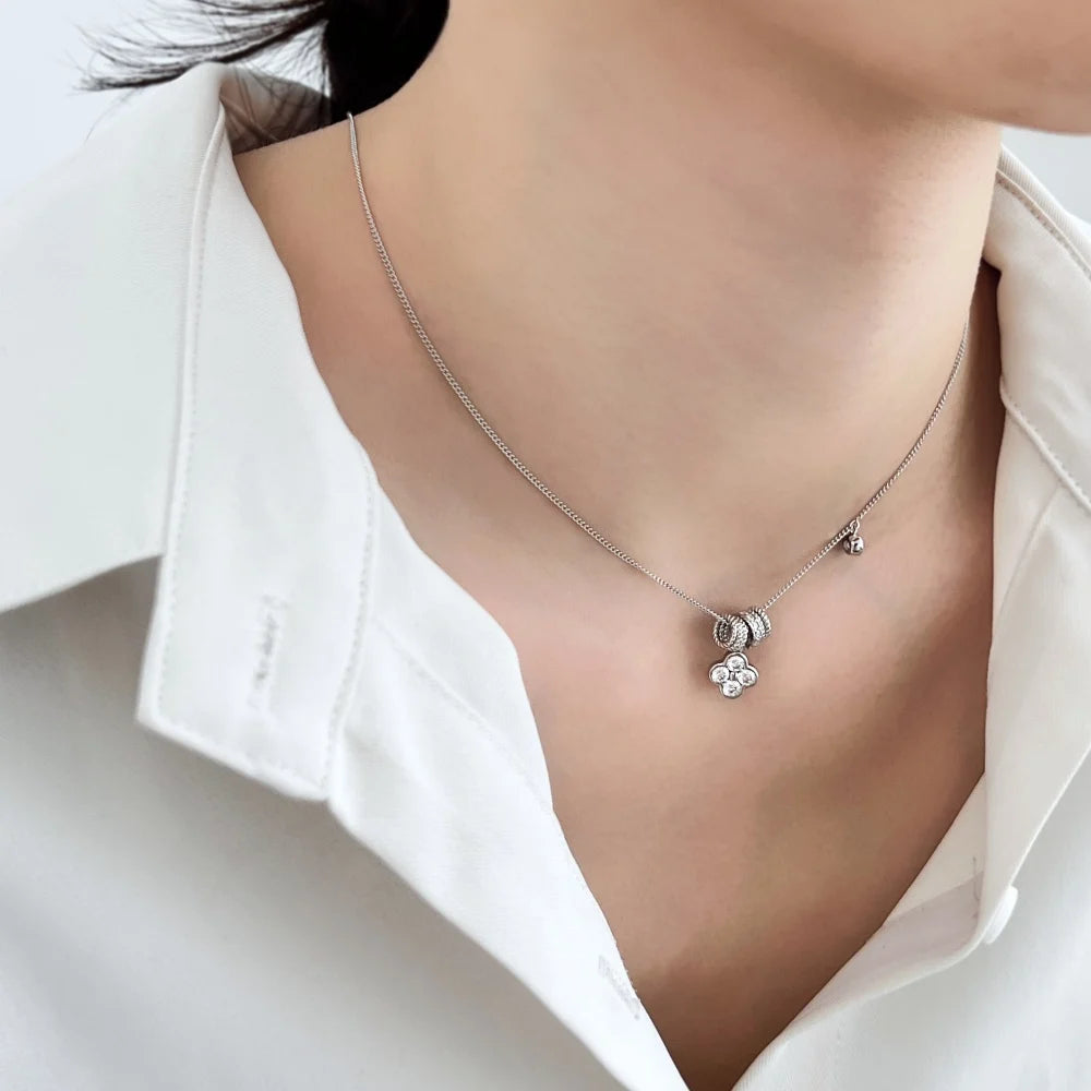 JAC Silver Dainty Design 925 Silver Rhodium  Plated Link Chain 5A Zirconia Four Leaf Clover Twisted Circle Pendant Necklaces