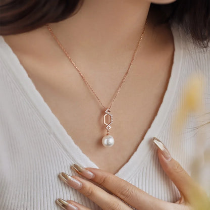 JAC Silver Elegant Design Women S925 Silver Rose Gold Plated Link Chain Diamond 5A Cubic Zirconia Dangle Pearl Pendant Necklace