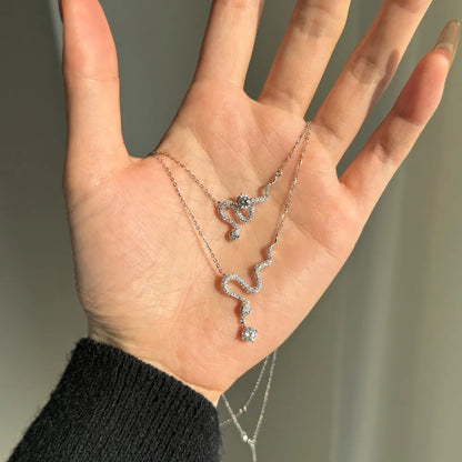 JAC Silver Dainty 925 Sterling Silver Rhodium Plated 5A Cubic Zirconia VVS1 D Color Moissanite Stone Snake Pendant Necklace for Women