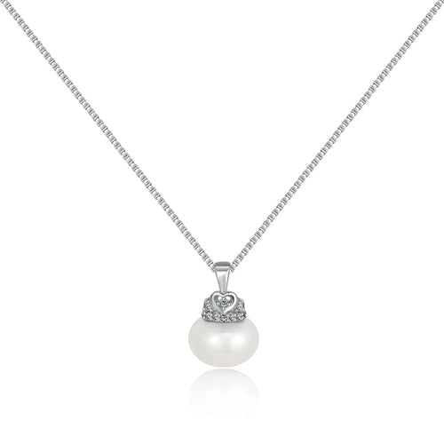 JAC Silver Minimalist Design Fine Fashion Jewellery Women Solid Sterling Silver Rhodium Plated Bulb Pearl Pendant Necklace for Women