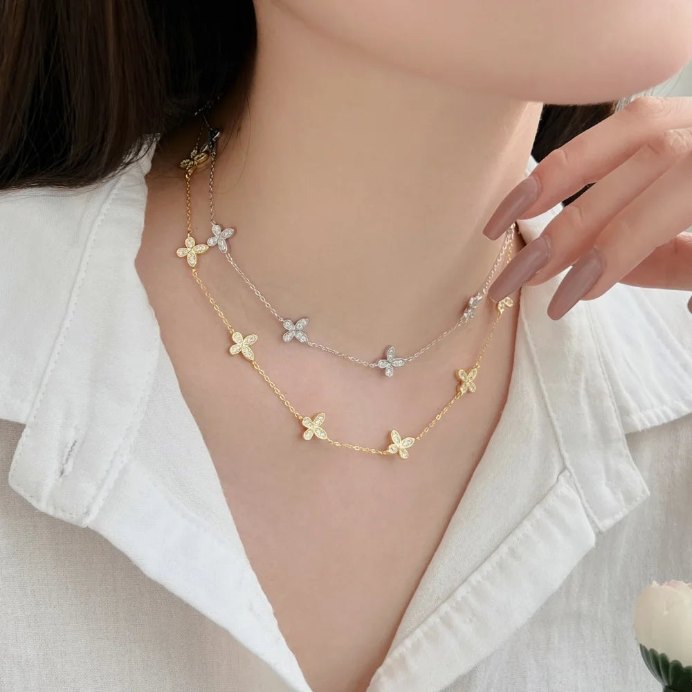 JAC Silver Exquisite Design S925 Silver Rhodium 18K Gold Plated Link Chain 5A Zirconia Butterfly Pendant Necklace Jewelry for Women