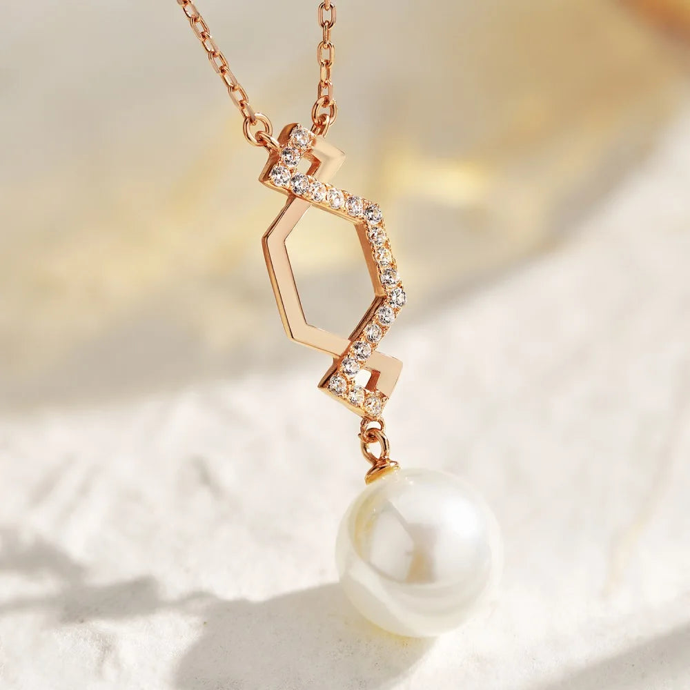 JAC Silver Elegant Design Women S925 Silver Rose Gold Plated Link Chain Diamond 5A Cubic Zirconia Dangle Pearl Pendant Necklace