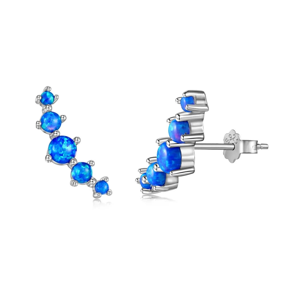 JAC Silver Elegance Fine Jewelry Women S925 Silver Rhodium Plated Hypoallergenic Dainty Bar-shaped Synthetic Opal Stone Stud Earrings