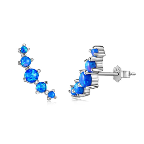 JAC Silver Elegance Fine Jewelry Women S925 Silver Rhodium Plated Hypoallergenic Dainty Bar-shaped Synthetic Opal Stone Stud Earrings