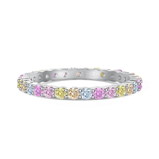 JAC Silver Ready to Ship Oem Odm S925 Sterling Silver Ring Band Rainbow Colorful Pink Diamond Cz Cubic Zirconia Rings Jewelry Women