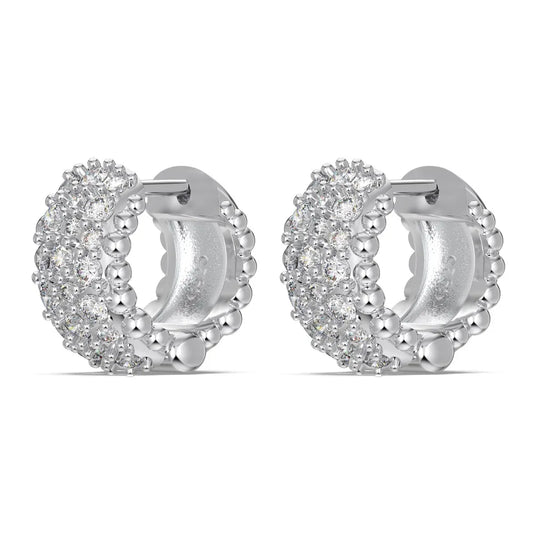JAC Silver New Rhodium 14K Gold Plated 925 Sterling Silver Chunky 5A CZ Cubic Zircon Clip On Hoop Earrings for Women