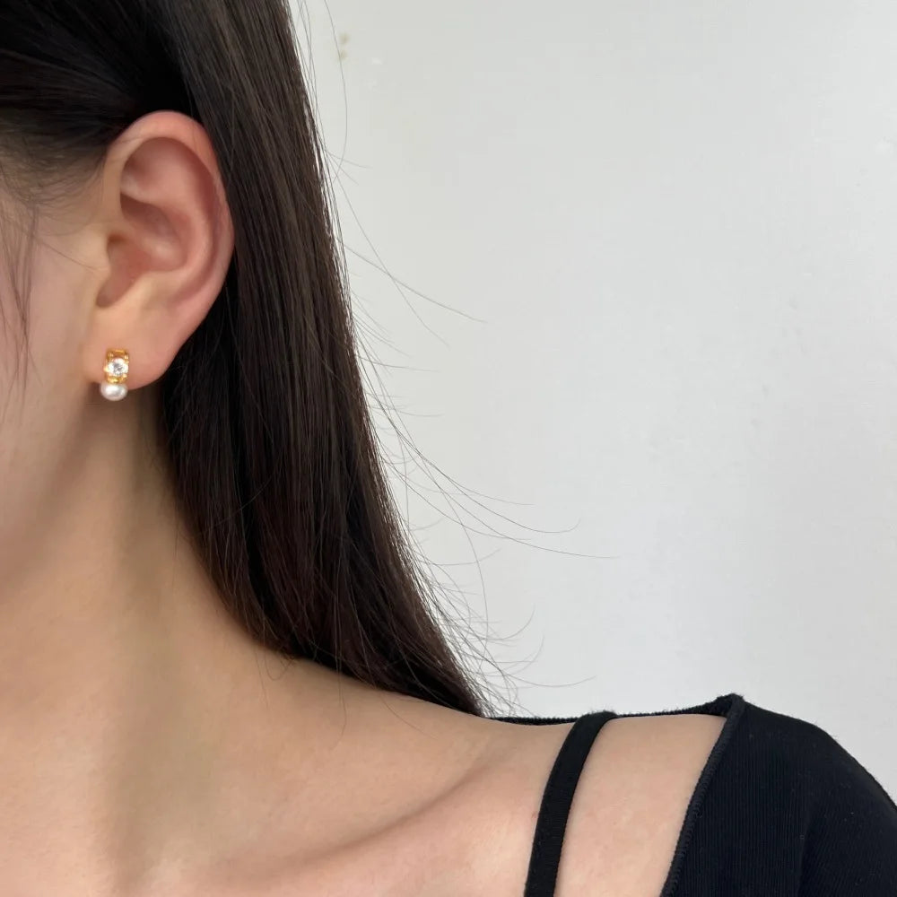 JAC Silver Exclusive Fashion Fine Women Jewelry S925 Silver 18K Gold Tarnish Free Horns 5A Zirconia Fresh Water Pearl Stud Earrings