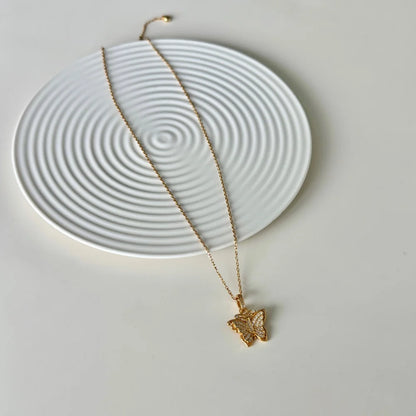 JAC Silver Butterfly Pendant Necklaces Gold Plated Sterling Silver Link Chain 5A Cubic Zirconia Butterfly Pendant Necklace for Women