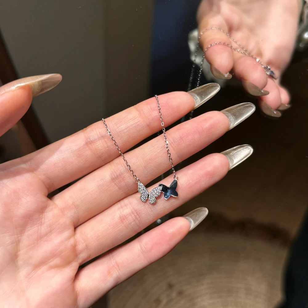 JAC Silver Unique Design S925 Silver Rhodium Plated Link Chain 5A Cubic Zirconia Austrian Crystal Butterfly Pendant Necklace