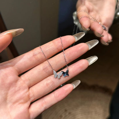 JAC Silver Unique Design S925 Silver Rhodium Plated Link Chain 5A Cubic Zirconia Austrian Crystal Butterfly Pendant Necklace