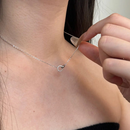 JAC Silver 925 Silver Link Chain 5A Cubic Zirconia Interlock Double Circle Pendant Necklace for Daily Accessories Jewelry
