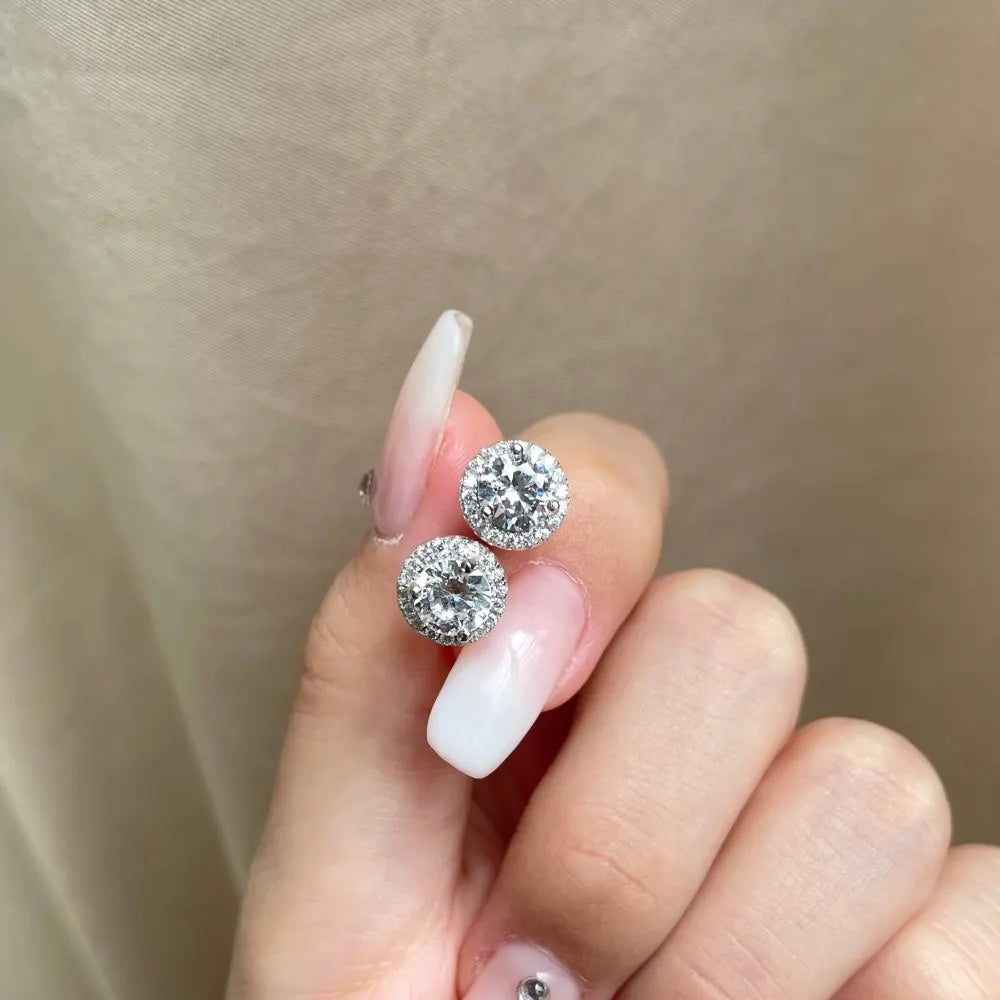 JAC Silver Trendy 925 Sterling Silver Stud Earrings Earrings for Girls Fashion Jewelry 5A Cubic Zirconia Halo Earrings for Women