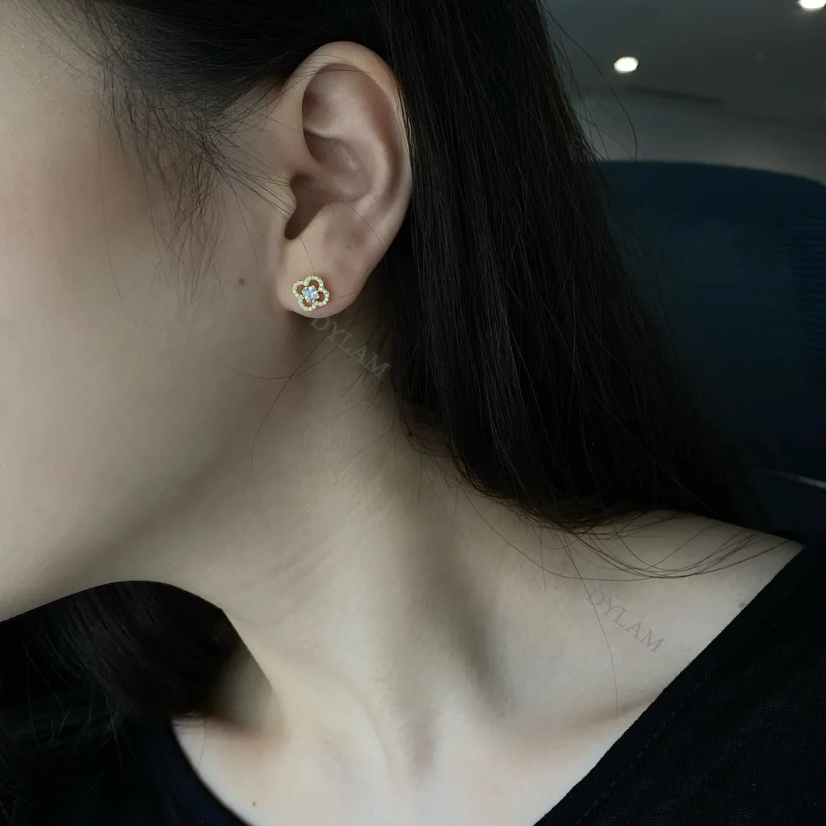 JAC Silver High Quality Shiny Diamond 5A CZ Stone 18K Gold Plate S925 Sterling Silver Flower Women Stud Earrings Jewelry