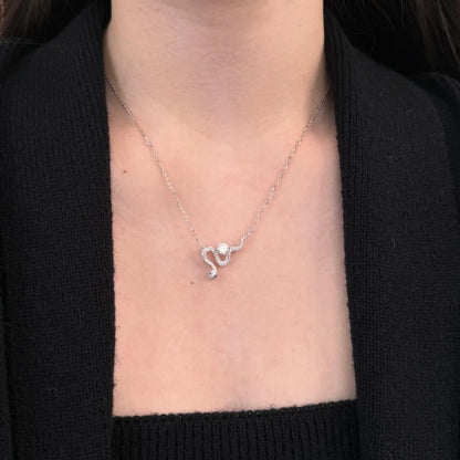 JAC Silver Dainty 925 Sterling Silver Rhodium Plated 5A Cubic Zirconia VVS1 D Color Moissanite Stone Snake Pendant Necklace for Women