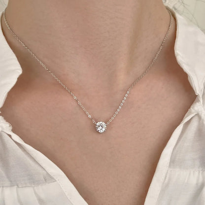 JAC Silver Classic Collection High Jewel 925 Sterling Silver 6.5mm Solitaire 5A Cubic Zirconia Pendant Necklace Jewelry for Women