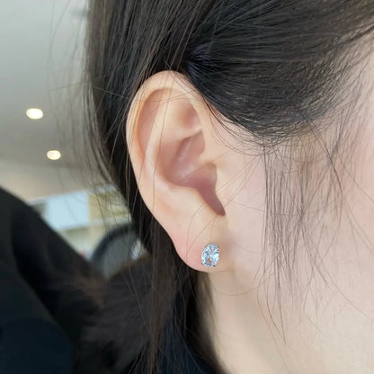 JAC Silver Minimalist Design 925 Sterling Silver Rhodium Plated Diamond 5A Zirconia Oval Shape Stud Earrings for Women Daily Wear