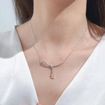 JAC Silver Elegance High Jewel Non Tarnish Non Fade 925 Silver Chain 5A Zirconia Bow-knot Pendant Necklace for Bridal Banquet Wear