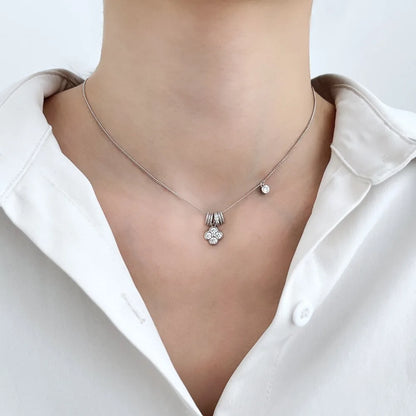 JAC Silver Dainty Design 925 Silver Rhodium  Plated Link Chain 5A Zirconia Four Leaf Clover Twisted Circle Pendant Necklaces