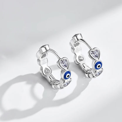 JAC Silver Tiny S925 Silver Evil Blue Eyes Enamel 5A Zirconia Faith Sapphire Spiritual Turkish Protection Hoop Earrings