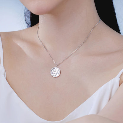 JAC Silver Dreamy Jewellery S925 Silver Rhodium 18K Gold Plated Link Chain Circle White Shell Hive Texture Pendant Necklace for Women