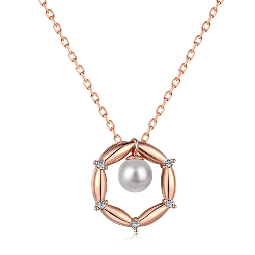 JAC Silver Best Valentine Days Gift Dainty Design 925 Sterling Silver Diamond Rose Gold Plated Shell Pearl Pendant Necklace