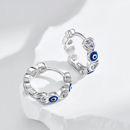 JAC Silver Tiny S925 Silver Evil Blue Eyes Enamel 5A Zirconia Faith Sapphire Spiritual Turkish Protection Hoop Earrings