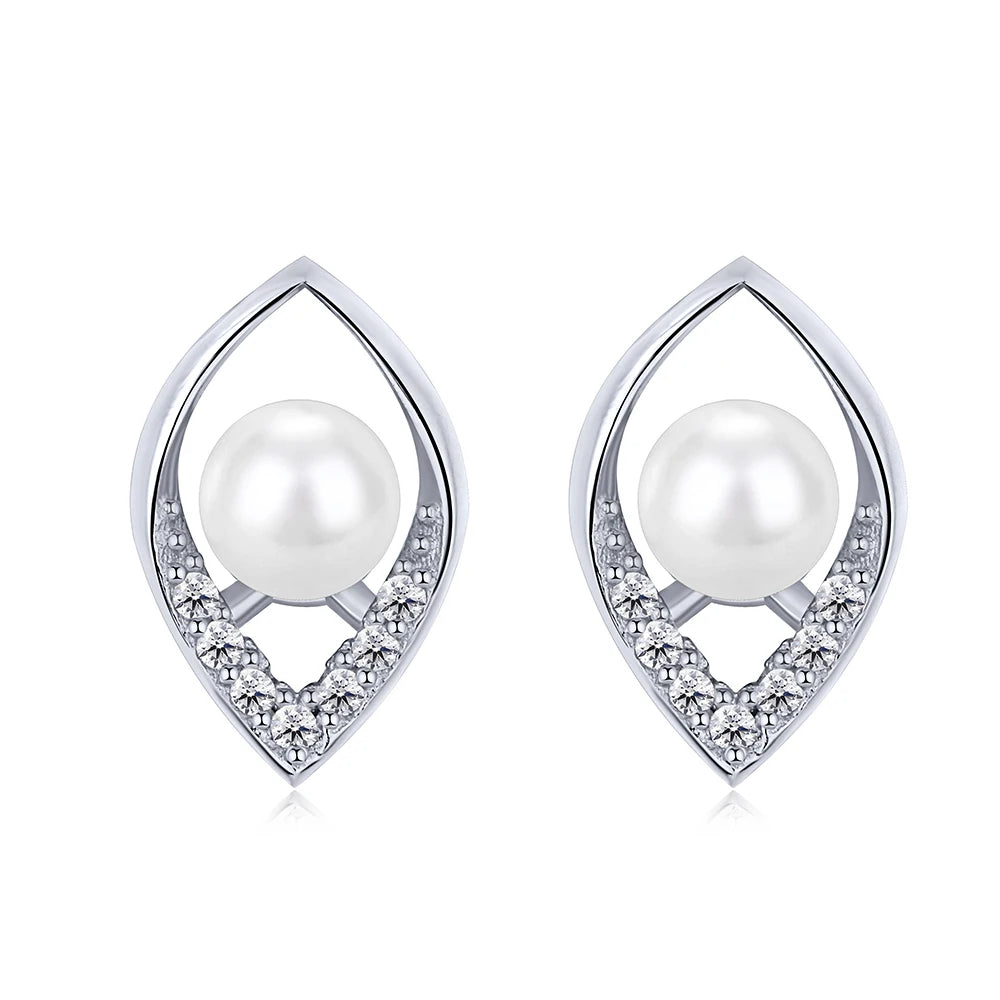 JAC Silver Korean Simple Style 18K Gold Plated S925 Sterling Silver Women Stud Pearl Earrings Fashion