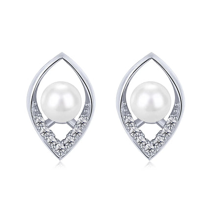 JAC Silver Korean Simple Style 18K Gold Plated S925 Sterling Silver Women Stud Pearl Earrings Fashion