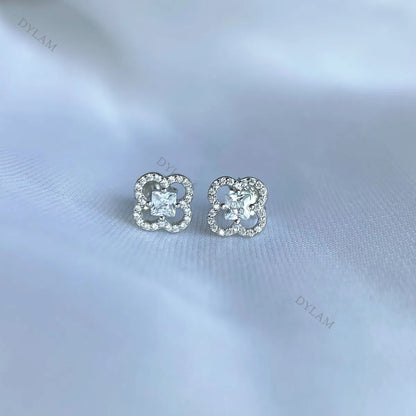 JAC Silver High Quality Shiny Diamond 5A CZ Stone 18K Gold Plate S925 Sterling Silver Flower Women Stud Earrings Jewelry