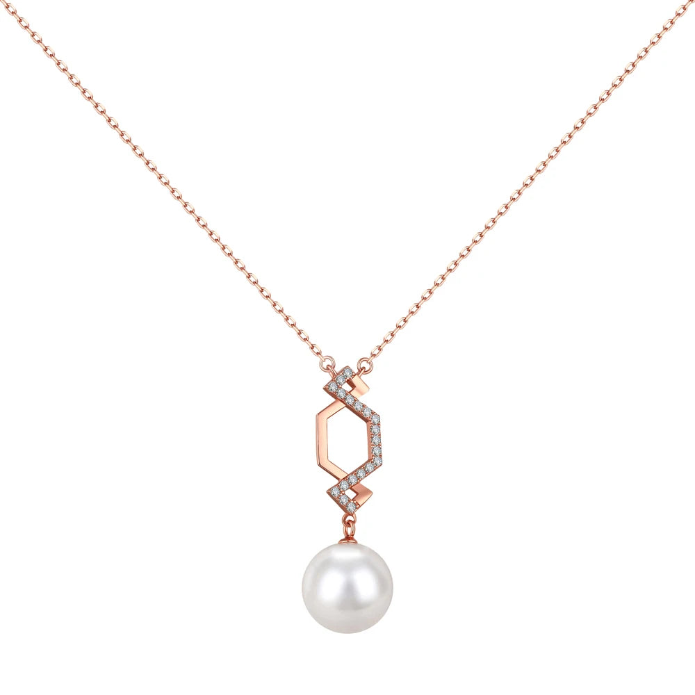 JAC Silver Elegant Design Women S925 Silver Rose Gold Plated Link Chain Diamond 5A Cubic Zirconia Dangle Pearl Pendant Necklace