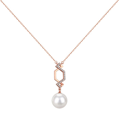 JAC Silver Elegant Design Women S925 Silver Rose Gold Plated Link Chain Diamond 5A Cubic Zirconia Dangle Pearl Pendant Necklace