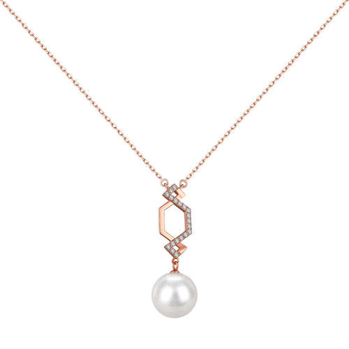 JAC Silver Elegant Design Women S925 Silver Rose Gold Plated Link Chain Diamond 5A Cubic Zirconia Dangle Pearl Pendant Necklace