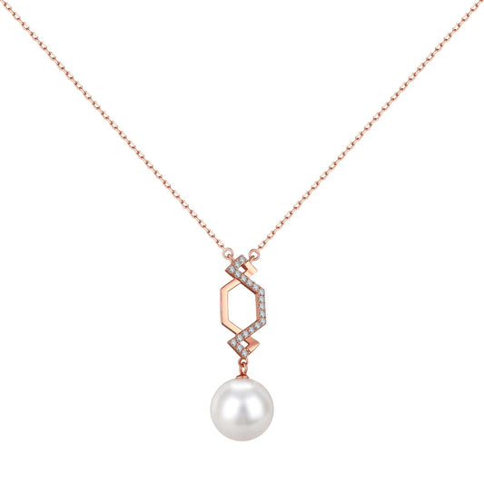 JAC Silver Elegant Design Women S925 Silver Rose Gold Plated Link Chain Diamond 5A Cubic Zirconia Dangle Pearl Pendant Necklace
