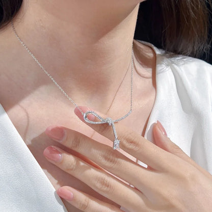 JAC Silver Elegance High Jewel Non Tarnish Non Fade 925 Silver Chain 5A Zirconia Bow-knot Pendant Necklace for Bridal Banquet Wear