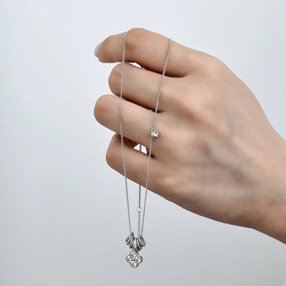 JAC Silver Dainty Design 925 Silver Rhodium  Plated Link Chain 5A Zirconia Four Leaf Clover Twisted Circle Pendant Necklaces
