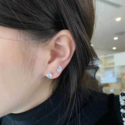 JAC Silver Minimalist Design 925 Sterling Silver Rhodium Plated Diamond 5A Zirconia Oval Shape Stud Earrings for Women Daily Wear