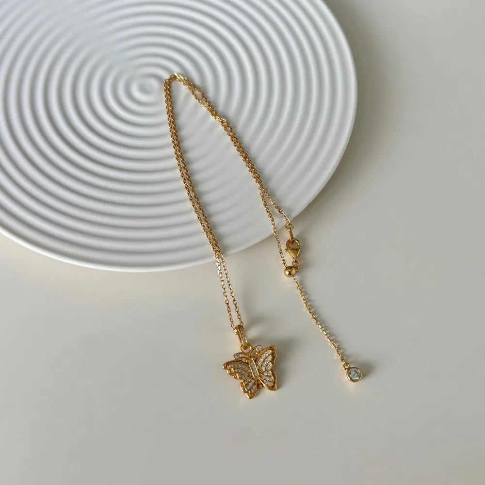 JAC Silver Butterfly Pendant Necklaces Gold Plated Sterling Silver Link Chain 5A Cubic Zirconia Butterfly Pendant Necklace for Women