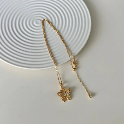 JAC Silver Butterfly Pendant Necklaces Gold Plated Sterling Silver Link Chain 5A Cubic Zirconia Butterfly Pendant Necklace for Women