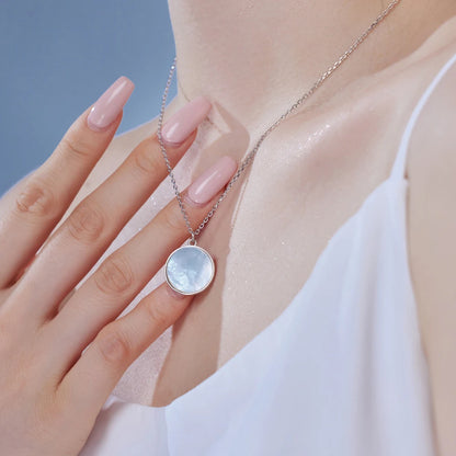 JAC Silver Dreamy Jewellery S925 Silver Rhodium 18K Gold Plated Link Chain Circle White Shell Hive Texture Pendant Necklace for Women