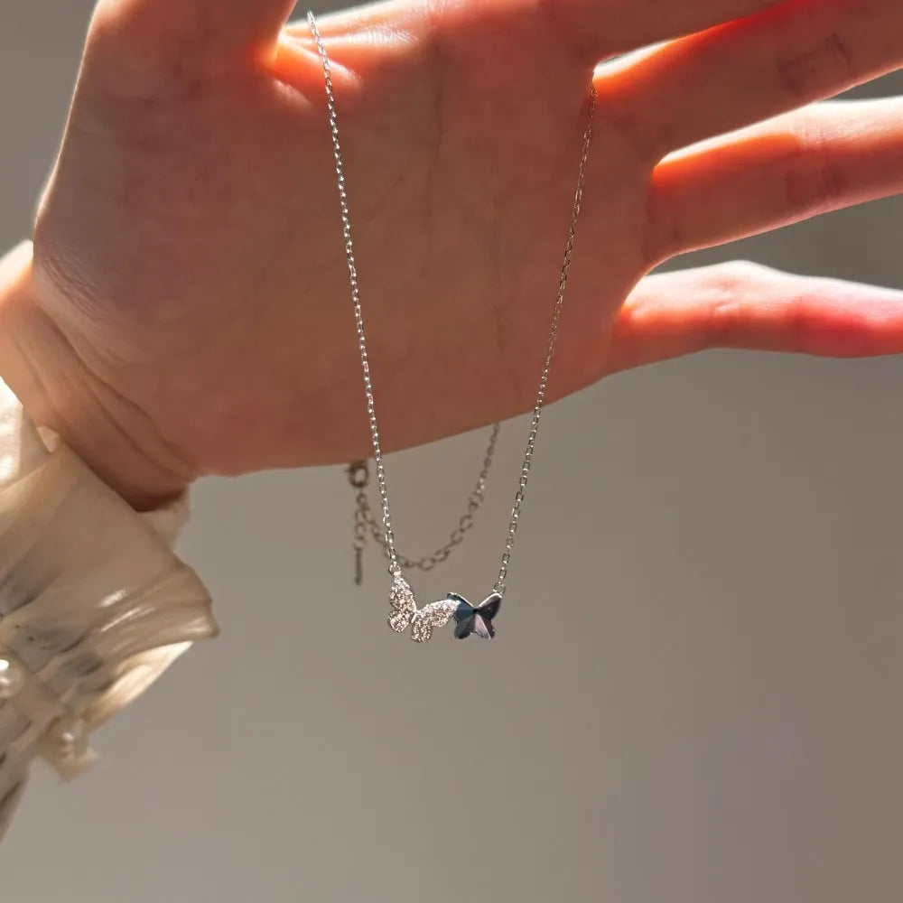 JAC Silver Unique Design S925 Silver Rhodium Plated Link Chain 5A Cubic Zirconia Austrian Crystal Butterfly Pendant Necklace