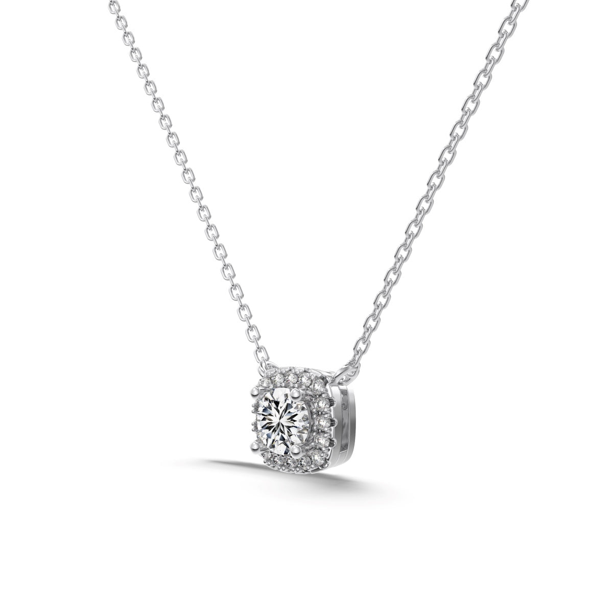 Jac Silver 925 Silver Elegant Cushion Halo Pendant Necklace with 0.5 Carat Round 5A Zircon