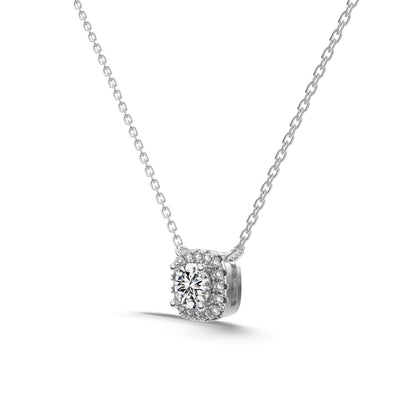 Jac Silver 925 Silver Elegant Cushion Halo Pendant Necklace with 0.5 Carat Round 5A Zircon