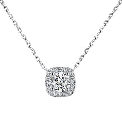Jac Silver 925 Silver Elegant Cushion Halo Pendant Necklace with 0.5 Carat Round 5A Zircon