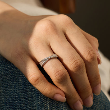 JAC Silver Stylish Fine Jewelry 925 Sterling Silver Rhodium Plated Eternity Band 5A Zirconia Interlock Geometric Women Jewelry Rings