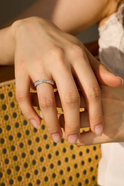 JAC Silver Stylish Fine Jewelry 925 Sterling Silver Rhodium Plated Eternity Band 5A Zirconia Interlock Geometric Women Jewelry Rings