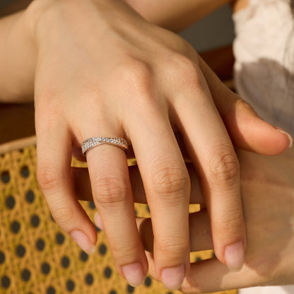 JAC Silver Stylish Fine Jewelry 925 Sterling Silver Rhodium Plated Eternity Band 5A Zirconia Interlock Geometric Women Jewelry Rings