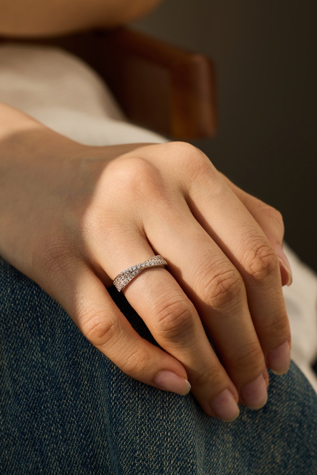 JAC Silver Stylish Fine Jewelry 925 Sterling Silver Rhodium Plated Eternity Band 5A Zirconia Interlock Geometric Women Jewelry Rings