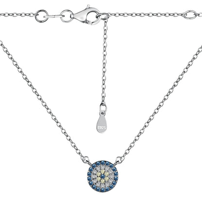 Jac Silver 925 Sterling Silver Blue & White Evil Eye Pendant Necklace – 5A Zircon Shine